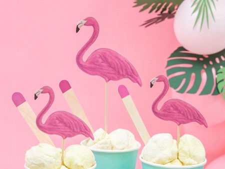 TOPPER na tort ALOHA FLAMINGI RÓŻOWE 15-23cm 6szt