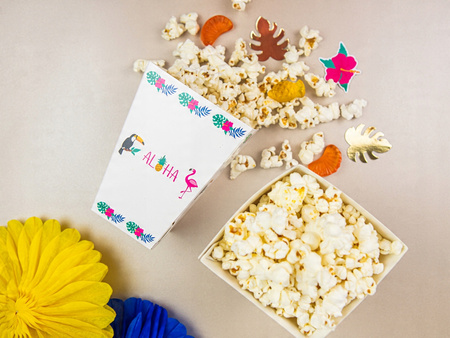 Duże Pudełka Aloha Party Hawajskie na popcorn słodycze Urodziny Roczek 6szt