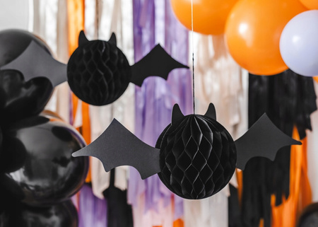 Czarny Nietoperz Honeycomb Dekoracja Wisząca na Urodziny Halloween 45x17cm