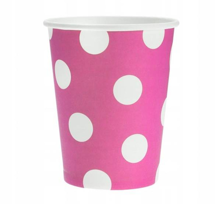 Kubeczki papierowe MAGENTA w białe Groszki 6szt