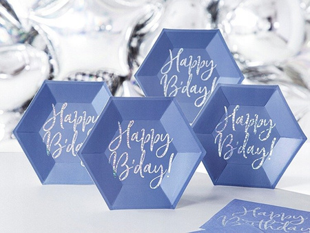Talerzyki HAPPY B'DAY! granatowe na urodziny 20cm