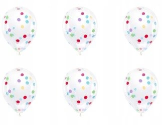 Balon 30cm przezroczysty z konfetti kolorowym 6szt