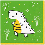 Serwetki Zielone Hello Dino Dinozaury na Urodziny Roczek Party 33cm 20szt