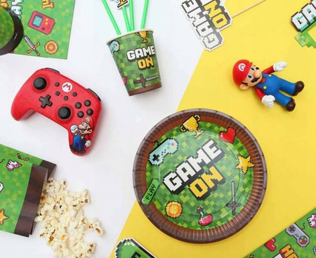Talerzyki GAME ON PIKSELE papierowe urodziny 6szt
