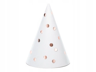 Czapeczki BIAŁE w kropki RÓŻOWE ZŁOTO 16cm 6szt