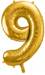 Balon ZŁOTY foliowy CYFRA 9 na urodziny jubileusz rocznicę imprezę 100cm