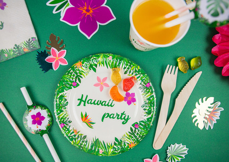 Zestaw Talerzyki Kubeczki Hawaii Hawajskie na Urodziny Roczek Party 12szt