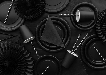 Talerzyki Papierowe Czarne na Urodziny Ślub Imprezę Halloween 18cm 6szt