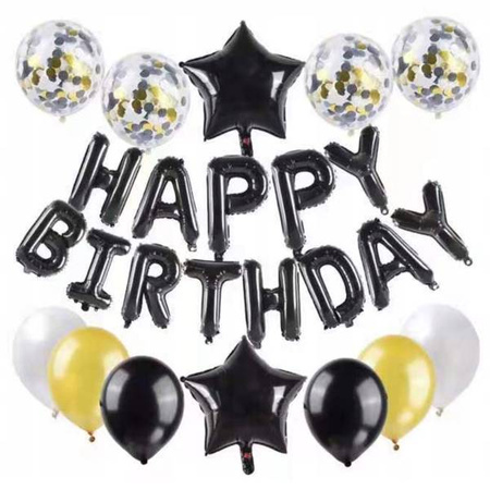 Zestaw CZARNY ZŁOTY balony HAPPY BIRTHDAY urodziny