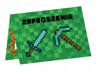 Zaproszenia zielone PIKSELE urodziny koperty 6szt