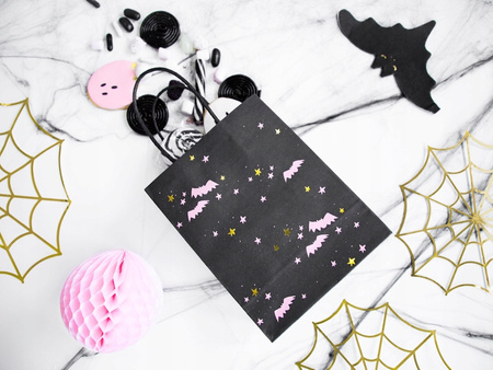 Torebka Czarna Nietoperze na Prezenty Ozdobna Urodziny Halloween 14x18x8cm