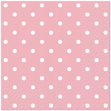 Serwetki Różowe w Białe Kropki na Urodziny Roczek Dots Light Pink 25cm 20sz