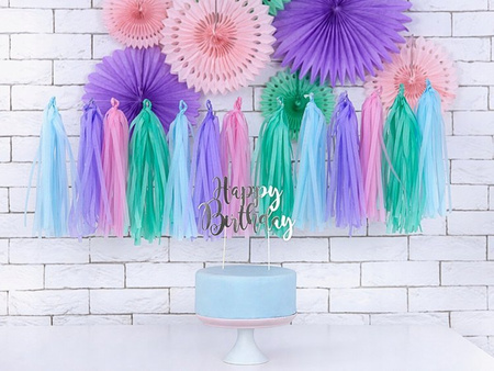 TOPPER na tort HAPPY BIRTHDAY SREBRNY 22cm ROCZEK