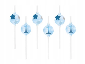Słomki papierowe Gwiazdki niebieskie urodziny 6szt