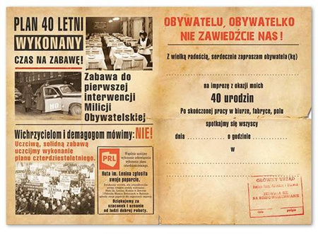 Zaproszenia PRL na 40 urodziny OBYWATELU 10szt