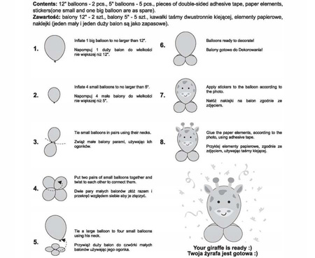 Zestaw balonów Urocze Zwierzątka ŻYRAFA na urodziny roczek kreatywny 7szt