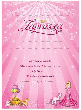 Zaproszenia różowe Księżniczka na URODZINY 10szt