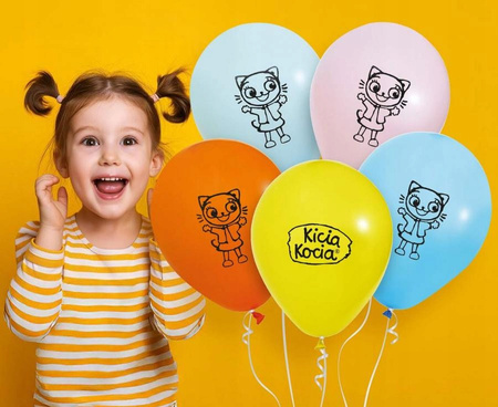 Balony Kolorowe Pastelowe Kicia Kocia na Urodziny Roczek Kotek 30cm 5szt.