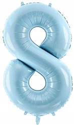 Balon JASNY NIEBIESKI foliowy CYFRA 8 na urodziny jubileusz imprezę 100cm