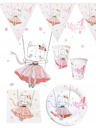 Flagi RÓŻOWE Girlanda KOTEK MAM JUŻ ROCZEK 10szt