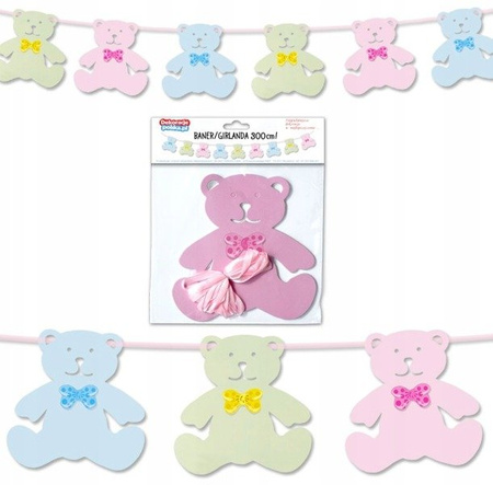 Girlanda pastelowe MISIE kolorowe na urodziny 3M