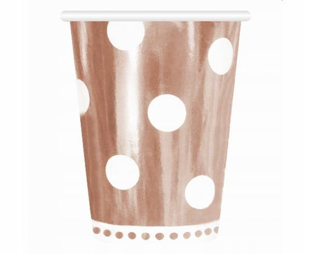 Kubeczki RÓŻOWE ZŁOTO w Groszki ROSE GOLD 6szt
