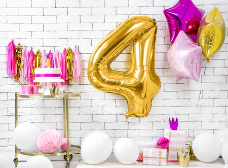 Balon ZŁOTY foliowy CYFRA 4 na urodziny jubileusz rocznicę imprezę 100cm