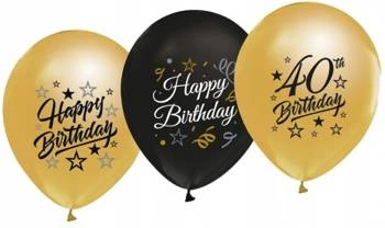 Balony złote czarne HAPPY BIRTHDAY na 40 urodziny