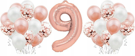 Zestaw ROSE GOLD na 9 urodziny RÓŻOWE ZŁOTO balony