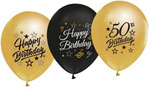 Balony złote czarne HAPPY BIRTHDAY na 50 urodziny