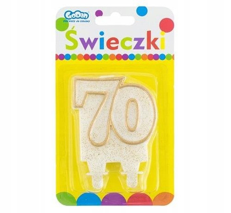 Świeczka ZŁOTA na 70 urodziny BROKATOWA na tort
