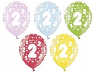 Balony 36cm DWÓJKA na 2 urodziny 5szt. mix kolorów