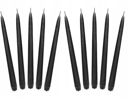 DUŻE Świece stożkowe CZARNE matowe 10szt 24cm