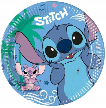 Talerzyki papierowe Lilo Stitch i Angel dekoracyjne na urodziny 20cm 8szt