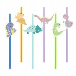 Słomki kolorowe DINOZAURY na urodziny 6szt 20cm
