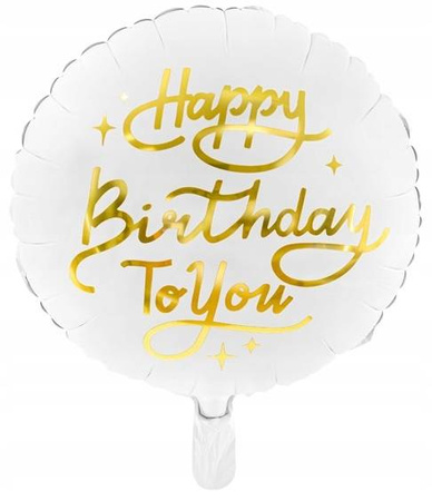 Balon foliowy biały HAPPY BIRTHDAY złoty 35cm