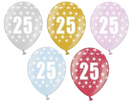 DUŻE Balony z nadrukiem na 25 urodziny 5szt mix
